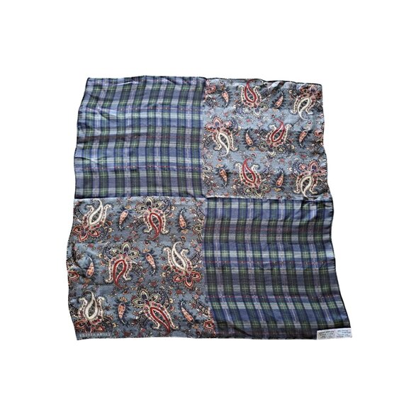 Laura Ashley 100% Silk Patchwork Scarf Paisley Plaid Multicolor 21"x21" Feminine - Picture 1 of 6